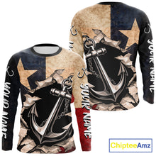 Load image into Gallery viewer, Patriotic Anchor Fishing Shirts Long Sleeve – Texas Flag Vintage Anchor Fisherman Shirt NHT610