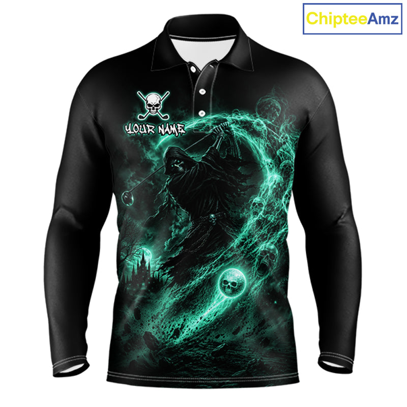 Black long-sleeve shirt with green graphic design and 'ChipteeAmz' branding.