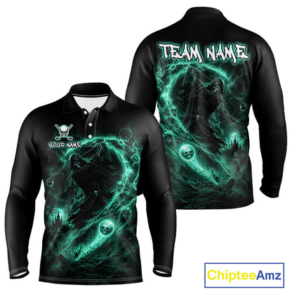 Black long-sleeve shirt with green wolf design on front and back, featuring 'Team Name' and 'Chiptee Amz' branding.
