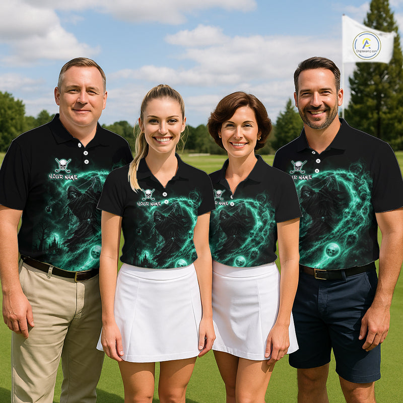 Green Grim Reaper Mens Golf Polo Shirt – Personalized Team Name Gothic Golf Jersey NHT1143