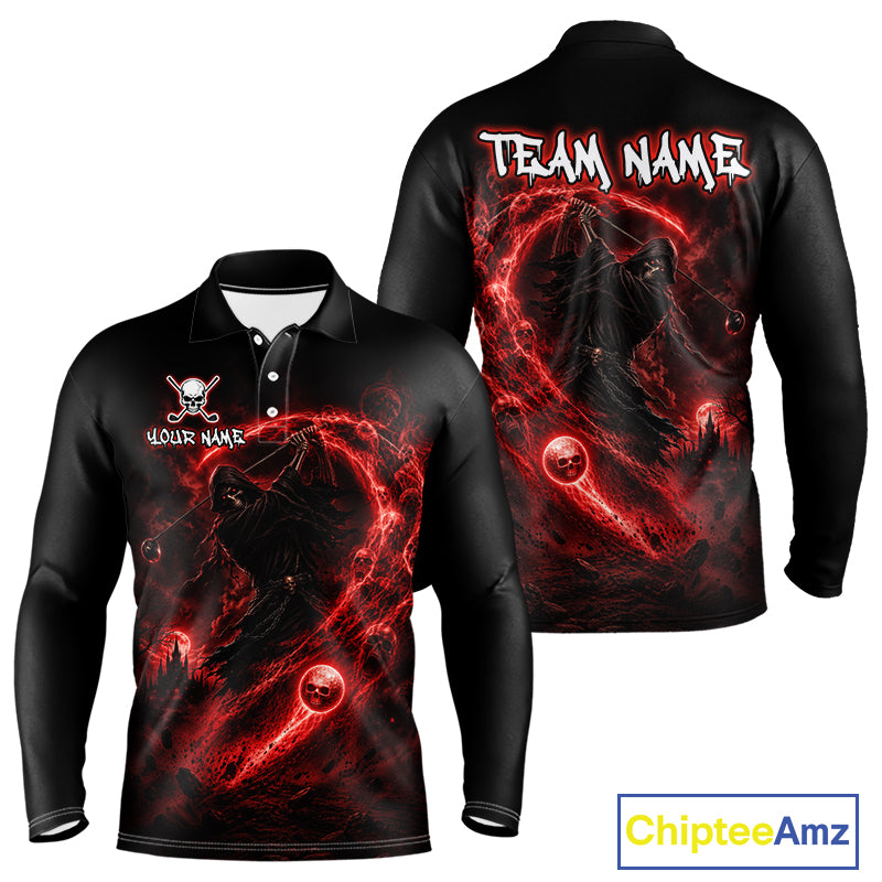 Black long-sleeve shirt with red and black dragon design on front and back, featuring 'Team Name' and 'Your Name' text.