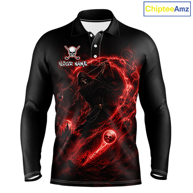 Black long-sleeve shirt with red graphic design and 'Your Name' text on a white background