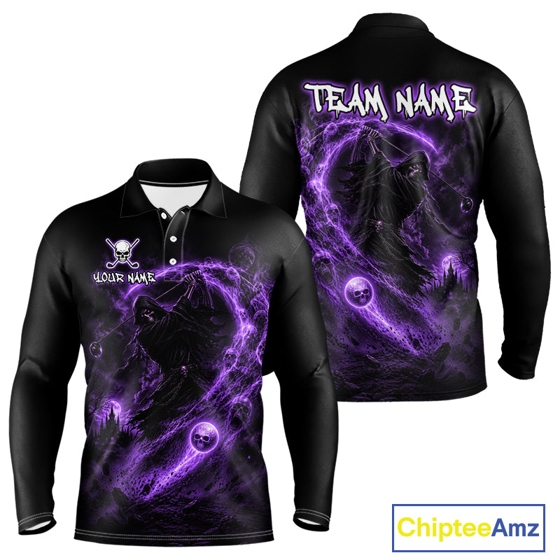 Black long-sleeve shirt with purple wolf design on front and back, featuring 'Team Name' and 'Chiptee Amz' branding.