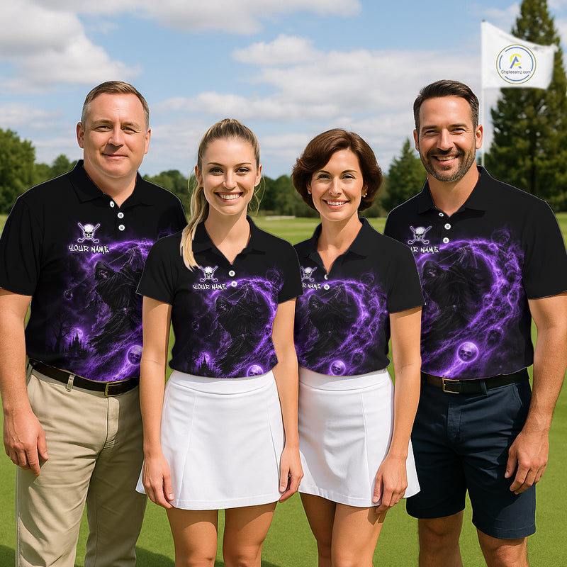 Purple Grim Reaper Mens Golf Polo Shirt – Personalized Team Name Gothic Golf Jersey NHT1145