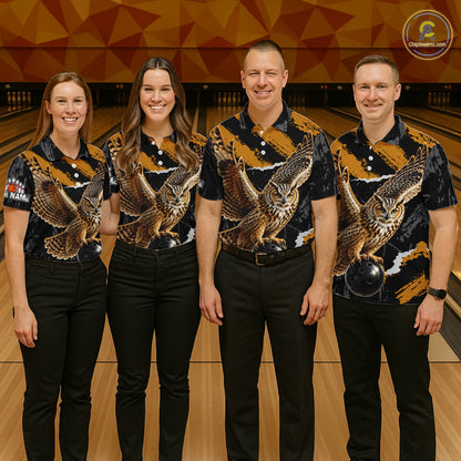 Owl Bowling Polo Shirt & 1/4 Zip Personalized Custom Name Bowling Team Jersey For Men NHT1287