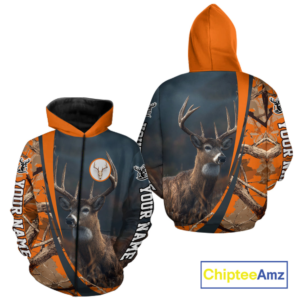 Whitetail Deer Hunting Big Game Camo Orange Custom Name 3D All Over Print Shirts NHT266