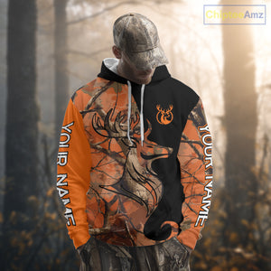 Deer Hunting Big Game Black Camo Orange Custom Name 3D All Over Print Shirts, Hunting Gift NHT267