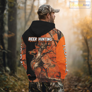 Deer Hunting Big Game Black Camo Orange Custom Name 3D All Over Print Shirts, Hunting Gift NHT267