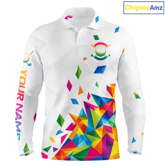 Custom Name Mens Golf Polo Jerseys – Breathable Colorful Geometric Athletic Shirt NHT839