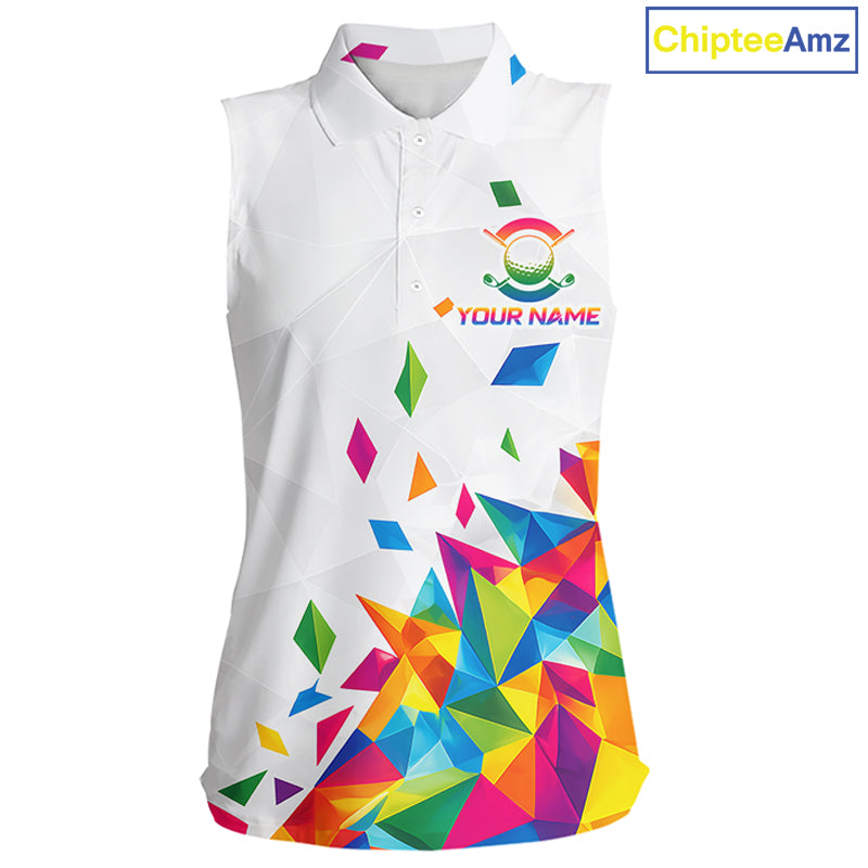 Custom Name Sleeveless Womens Golf Polo Jerseys – Breathable Colorful Geometric Athletic Shirt NHT839