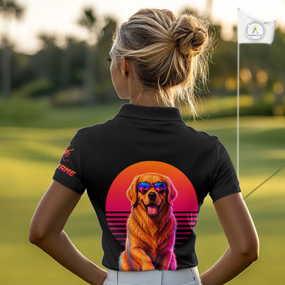 Personalized Golden Retriever Womens Golf Polo Shirt – Vintage Neon Golf Design NHT991