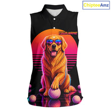 Load image into Gallery viewer, Personalized Golden Retriever Womens Sleeveless Golf Polo Shirt – Vintage Neon Golf Design NHT991