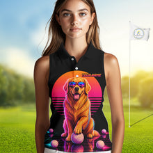 Load image into Gallery viewer, Personalized Golden Retriever Womens Sleeveless Golf Polo Shirt – Vintage Neon Golf Design NHT991