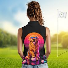 Load image into Gallery viewer, Personalized Golden Retriever Womens Sleeveless Golf Polo Shirt – Vintage Neon Golf Design NHT991