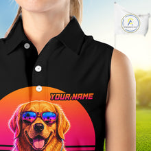 Load image into Gallery viewer, Personalized Golden Retriever Womens Sleeveless Golf Polo Shirt – Vintage Neon Golf Design NHT991