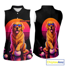 Load image into Gallery viewer, Personalized Golden Retriever Womens Sleeveless Golf Polo Shirt – Vintage Neon Golf Design NHT991