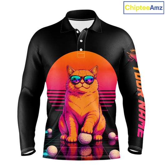 Personalized Funny Cat Mens Golf Polo Shirt – Vintage Neon Golf Design