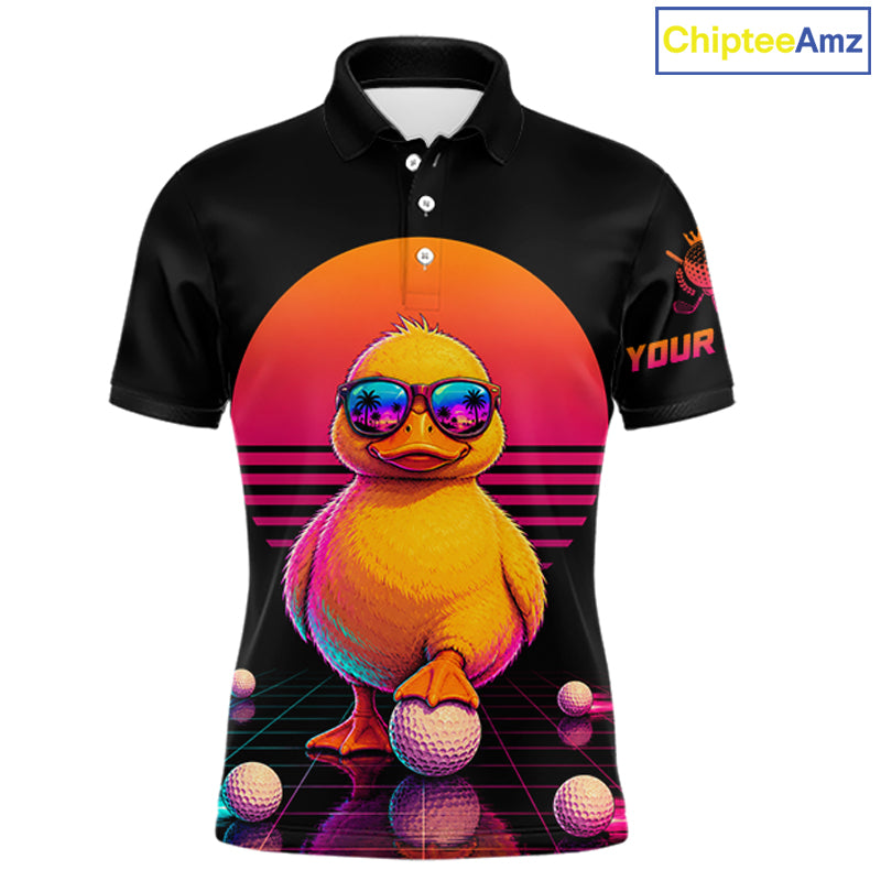 Personalized Funny Duck Cool Mens Golf Polo Shirt – Vintage Neon Golf Design