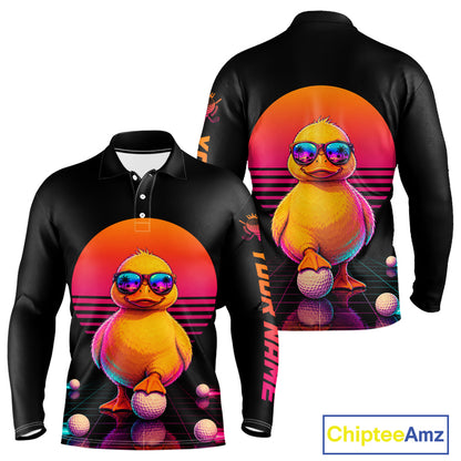 Personalized Funny Duck Cool Mens Golf Polo Shirt – Vintage Neon Golf Design
