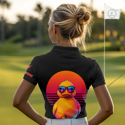 Personalized Funny Duck Cool Womens Golf Polo Shirt – Vintage Neon Golf Design NHT993