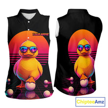 Load image into Gallery viewer, Personalized Funny Duck Cool Womens Sleeveless Golf Polo Shirt – Vintage Neon Golf Design NHT993