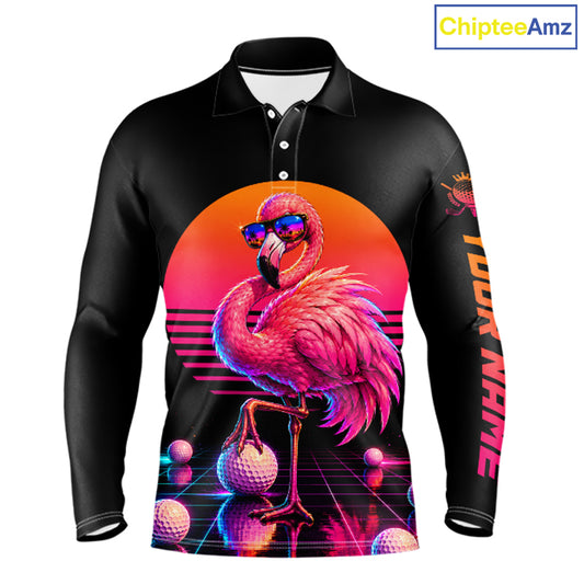 Personalized Funny Flamingo Mens Golf Polo Shirt – Vintage Neon Golf Design