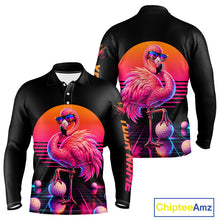 Load image into Gallery viewer, Personalized Funny Flamingo Mens Golf Polo Shirt – Vintage Neon Golf Design