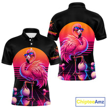 Load image into Gallery viewer, Personalized Funny Flamingo Mens Golf Polo Shirt – Vintage Neon Golf Design