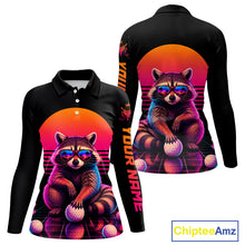 Load image into Gallery viewer, Personalized Funny Raccoon Womens Golf Polo Shirt – Vintage Neon Golf Design