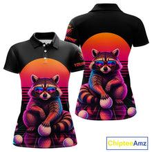 Load image into Gallery viewer, Personalized Funny Raccoon Womens Golf Polo Shirt – Vintage Neon Golf Design