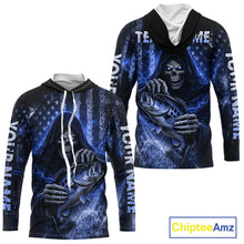 Load image into Gallery viewer, Hooded Custom Team Name Grim Reaper Bass Fishing With American Flag - Patriotic Bass Fishing Jersey|Yellow NHT630