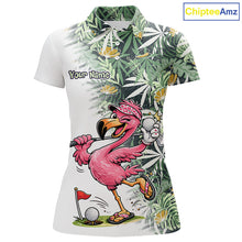 Load image into Gallery viewer, Funny Pink Flamingo Green Tropical Pattern Golf Polo Shirt Custom Golf Shirts For Womens NHT648