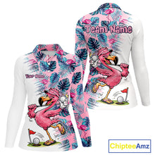 Load image into Gallery viewer, Funny Pink Flamingo Tropical With Pattern Flamingo Golf Polo Shirt Custom Golf Shirts For Womens NHT649