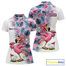 Load image into Gallery viewer, Funny Pink Flamingo Tropical With Pattern Flamingo Golf Polo Shirt Custom Golf Shirts For Womens NHT649