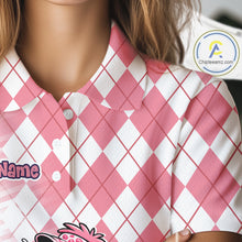 Load image into Gallery viewer, Funny Pink Flamingo Argyle Pink Pattern Golf Polo Shirt Custom Golf Shirts For Womens NHT650