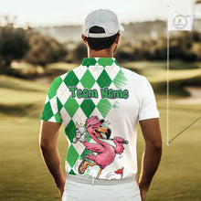 Load image into Gallery viewer, Funny Pink Flamingo Argyle Green Pattern Golf Polo Shirt Custom Golf Shirts For Men NHT651