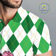 Load image into Gallery viewer, Funny Pink Flamingo Argyle Green Pattern Golf Polo Shirt Custom Golf Shirts For Men NHT651