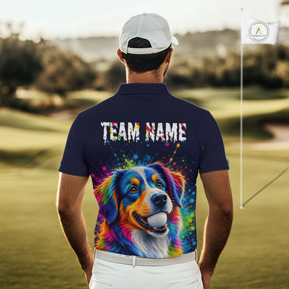 Personalized Australian Shepherd Mens Golf Polo Shirt - Custom Dog Lover Team Name Jersey