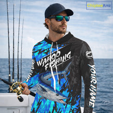 Load image into Gallery viewer, Personalized Wahoo Blue Long Sleeve Performance Fishing Shirts, Fishing Shirt For Men NHT454