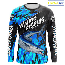 Load image into Gallery viewer, Personalized Wahoo Blue Long Sleeve Performance Fishing Shirts, Fishing Shirt For Men NHT454