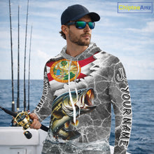 Load image into Gallery viewer, Florida Largemouth Bass Camo Gray Custom Long Sleeve Hooded Performance Fishing Shirts, Florida Flag Fishing Jerseys NHT657