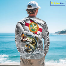 Load image into Gallery viewer, Florida Largemouth Bass Camo Gray Custom Long Sleeve Performance Fishing Shirts, Florida Flag Fishing Jerseys NHT657