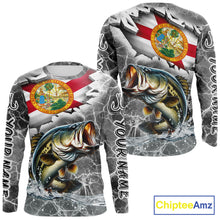 Load image into Gallery viewer, Florida Largemouth Bass Camo Gray Custom Long Sleeve Performance Fishing Shirts, Florida Flag Fishing Jerseys NHT657