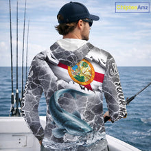 Load image into Gallery viewer, Florida Catfish Camo Gray Custom Long Sleeve Hooded Performance Fishing Shirts, Florida Flag Fishing Jerseys NHT659