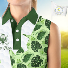 Load image into Gallery viewer, Personalized Womens Sleeveless Golf Shirt Tropical Style – Custom Name Polo, Gift For Mom, Golfer Gift Idea NHT673
