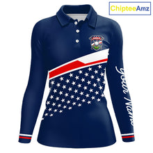 Load image into Gallery viewer, Blue Navy American Flag Womens Golf Polo Shirts Custom Patriotic Team Golf Shirts For Womens Golf Gifts NHT693
