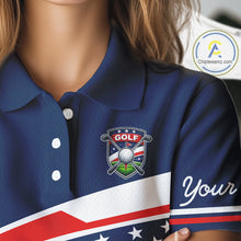 Load image into Gallery viewer, Blue Navy American Flag Womens Golf Polo Shirts Custom Patriotic Team Golf Shirts For Womens Golf Gifts NHT693