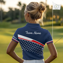 Load image into Gallery viewer, Blue Navy American Flag Womens Golf Polo Shirts Custom Patriotic Team Golf Shirts For Womens Golf Gifts NHT693