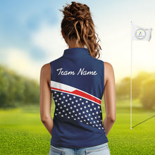 Load image into Gallery viewer, Blue Navy American Flag Womens Sleeveless Golf Polo Shirts Custom Patriotic Team Golf Shirts For Team Golf Gifts NHT693