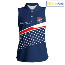 Load image into Gallery viewer, Blue Navy American Flag Womens Sleeveless Golf Polo Shirts Custom Patriotic Team Golf Shirts For Team Golf Gifts NHT693